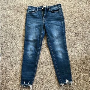 KanCan Blue Ankle Cropped Jeans with Distressed Hem